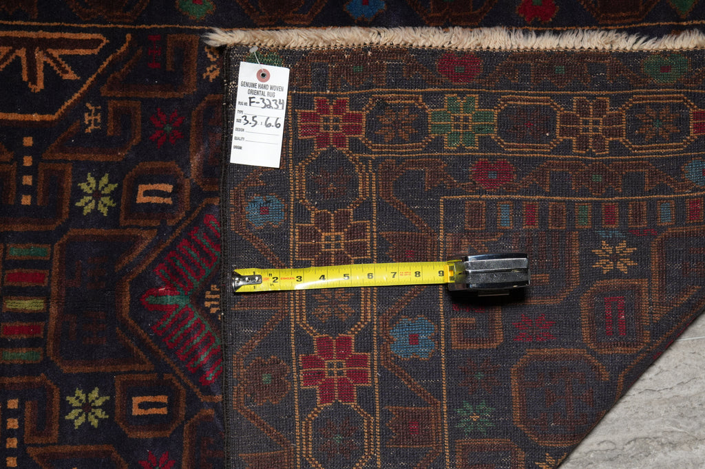 3.5 x 6.6 Nomadic Afghan Rug Dark Colors #F-3234