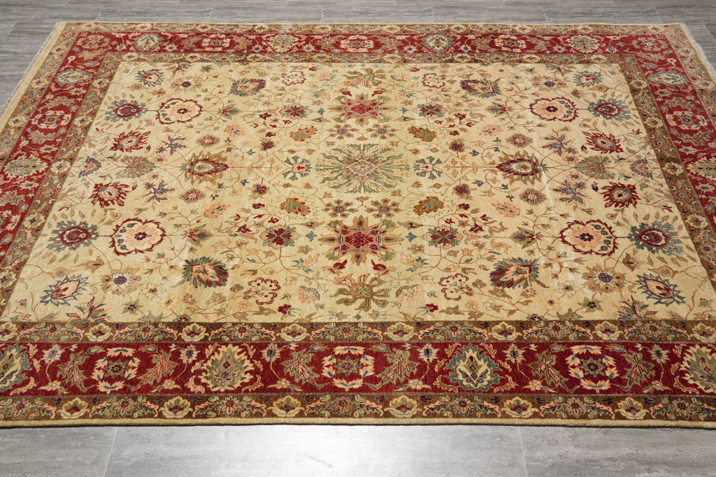 8 x 11.9 Quality Natural Wool Vegie Dye Handmade Agra Rug #LA-52922