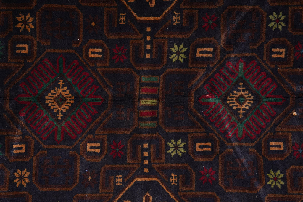 3.5 x 6.6 Nomadic Afghan Rug Dark Colors #F-3234