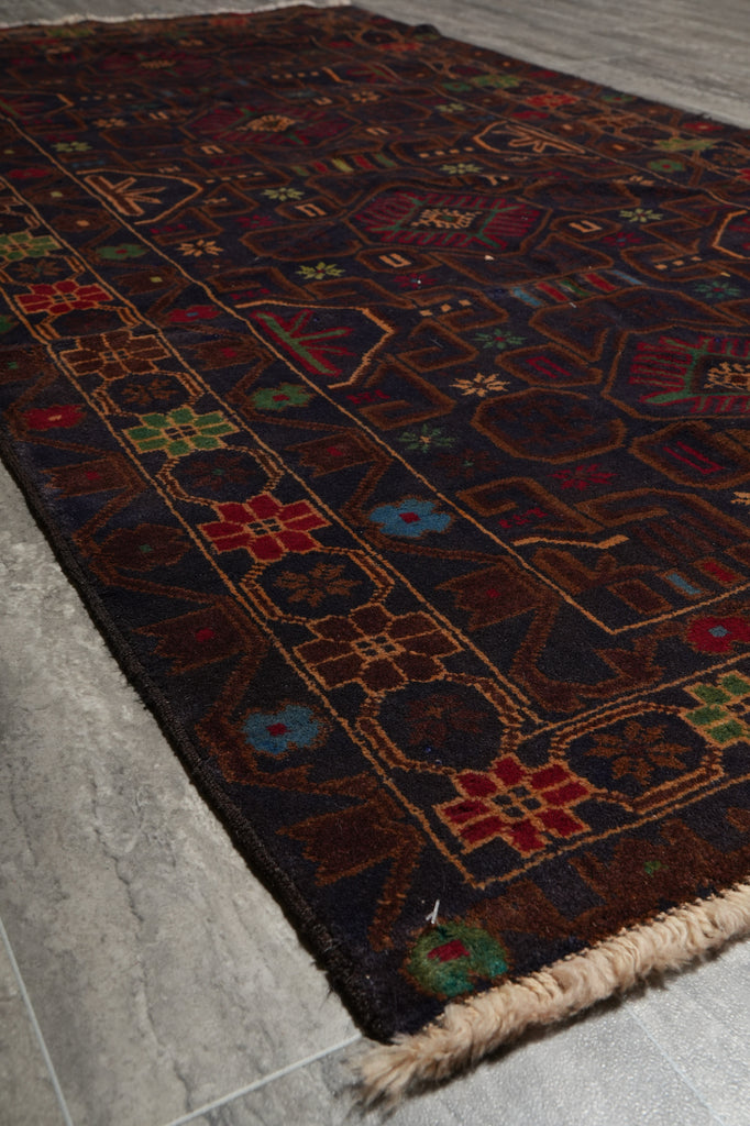 3.5 x 6.6 Nomadic Afghan Rug Dark Colors #F-3234