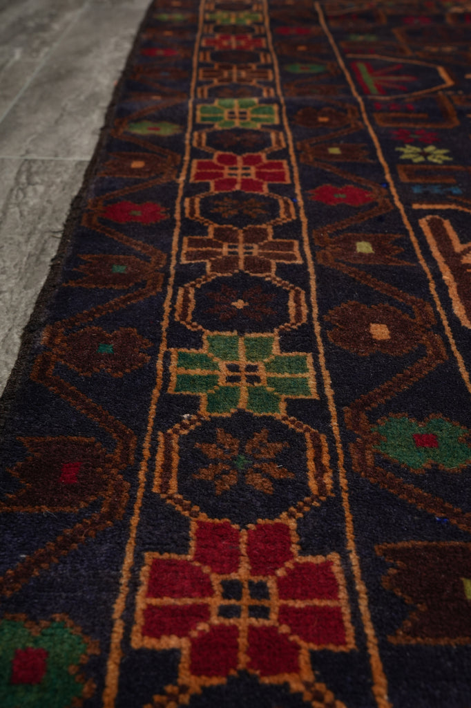 3.5 x 6.6 Nomadic Afghan Rug Dark Colors #F-3234