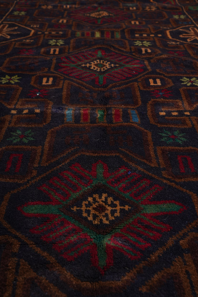 3.5 x 6.6 Nomadic Afghan Rug Dark Colors #F-3234
