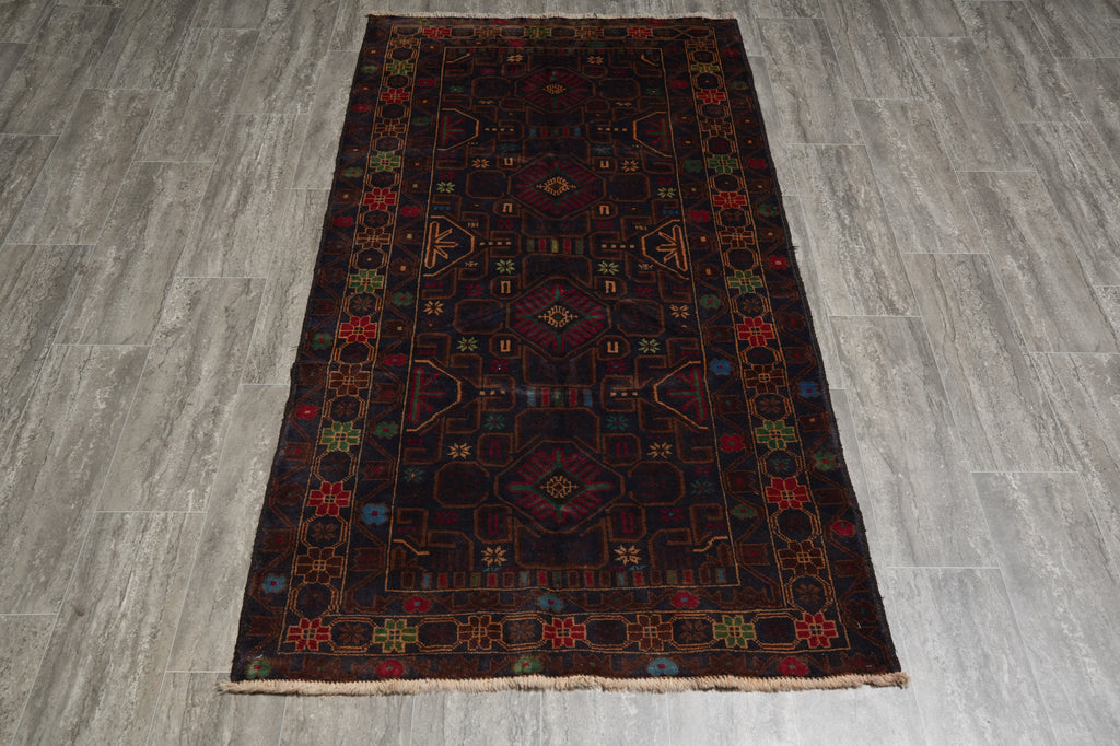 3.5 x 6.6 Nomadic Afghan Rug Dark Colors #F-3234