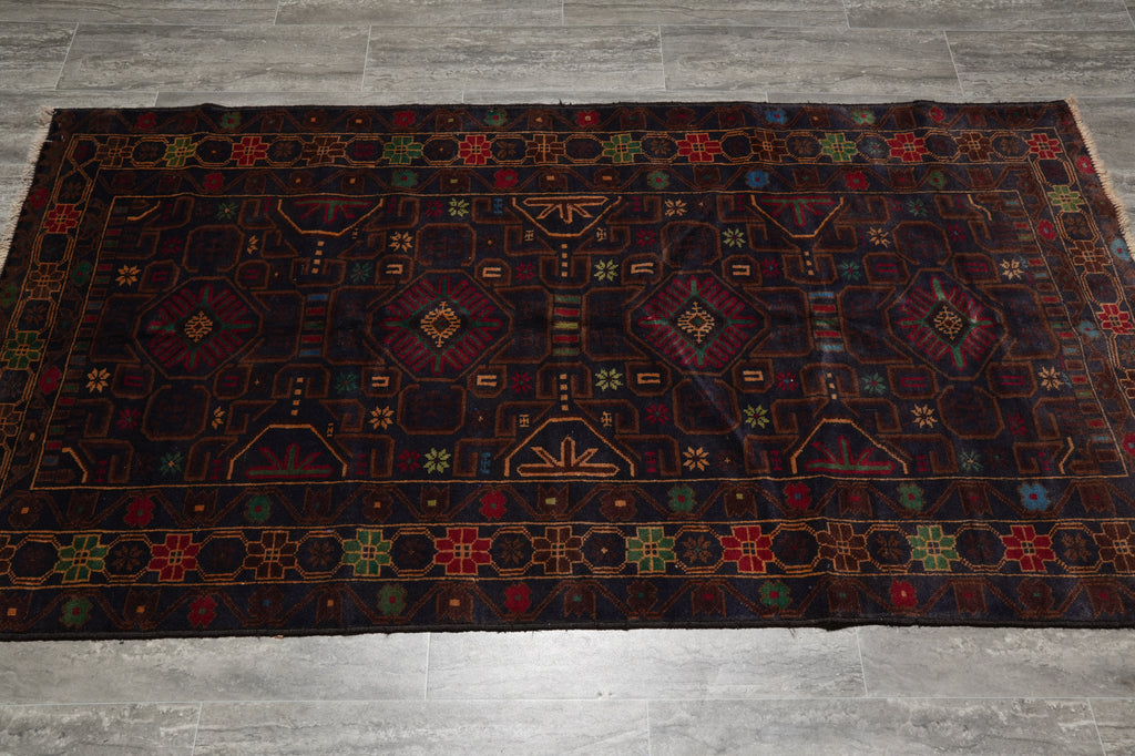 3.5 x 6.6 Nomadic Afghan Rug Dark Colors #F-3234
