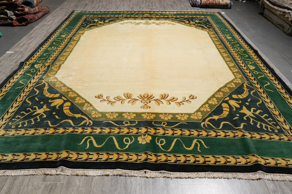 10.5 x 13.10 Transitional Handmade Wool Rug Plain Field #F-4405