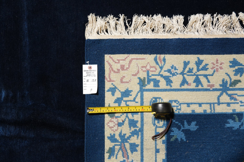 10 x 13.8 Plain Field Dark Blue Handmade Rug Modern Transitional #F-4406