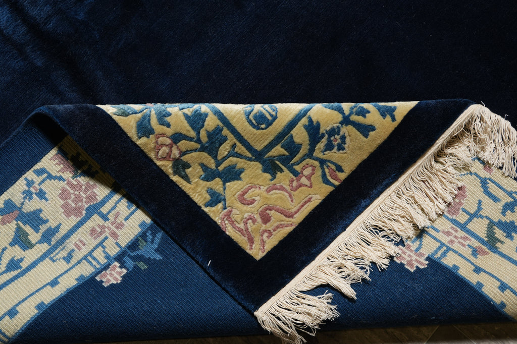 10 x 13.8 Plain Field Dark Blue Handmade Rug Modern Transitional #F-4406