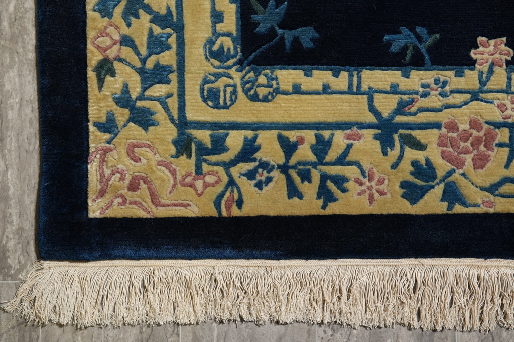 10 x 13.8 Plain Field Dark Blue Handmade Rug Modern Transitional #F-4406