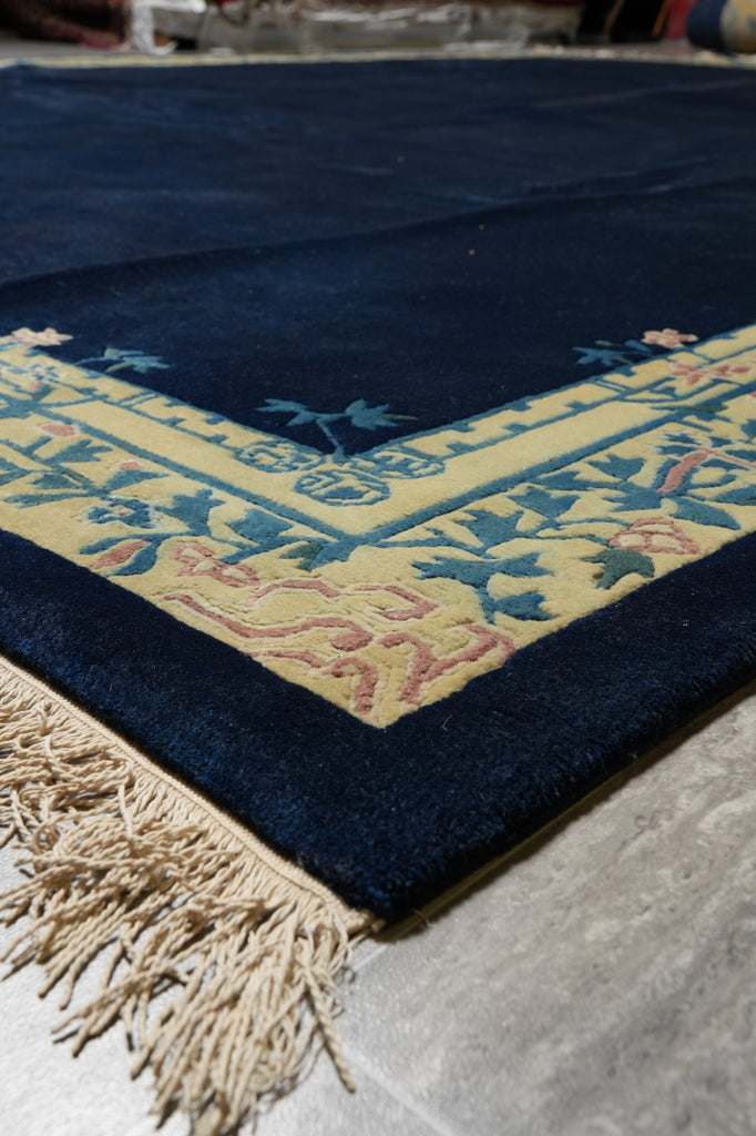 10 x 13.8 Plain Field Dark Blue Handmade Rug Modern Transitional #F-4406