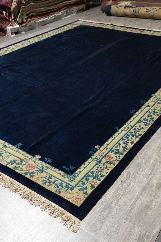 10 x 13.8 Plain Field Dark Blue Handmade Rug Modern Transitional #F-4406