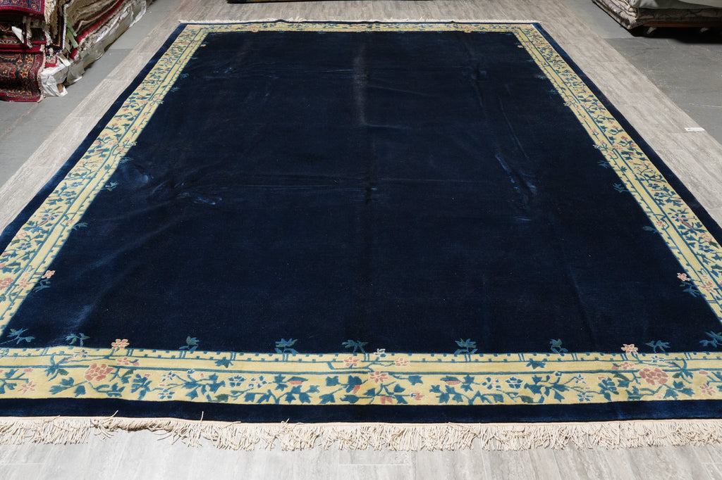 10 x 13.8 Plain Field Dark Blue Handmade Rug Modern Transitional #F-4406