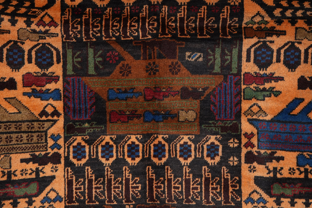 3.8 x 6.4 Brown Wool Afghan Baluch Rug #F-3239