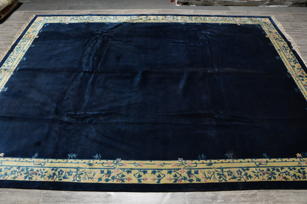 10 x 13.8 Plain Field Dark Blue Handmade Rug Modern Transitional #F-4406