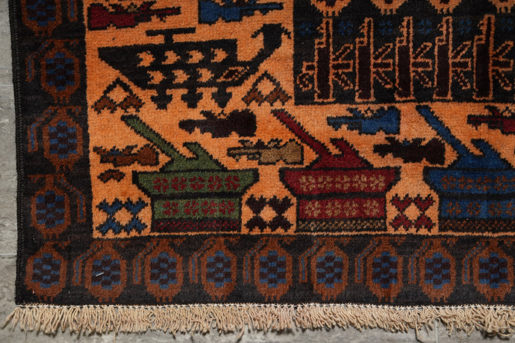 3.8 x 6.4 Brown Wool Afghan Baluch Rug #F-3239