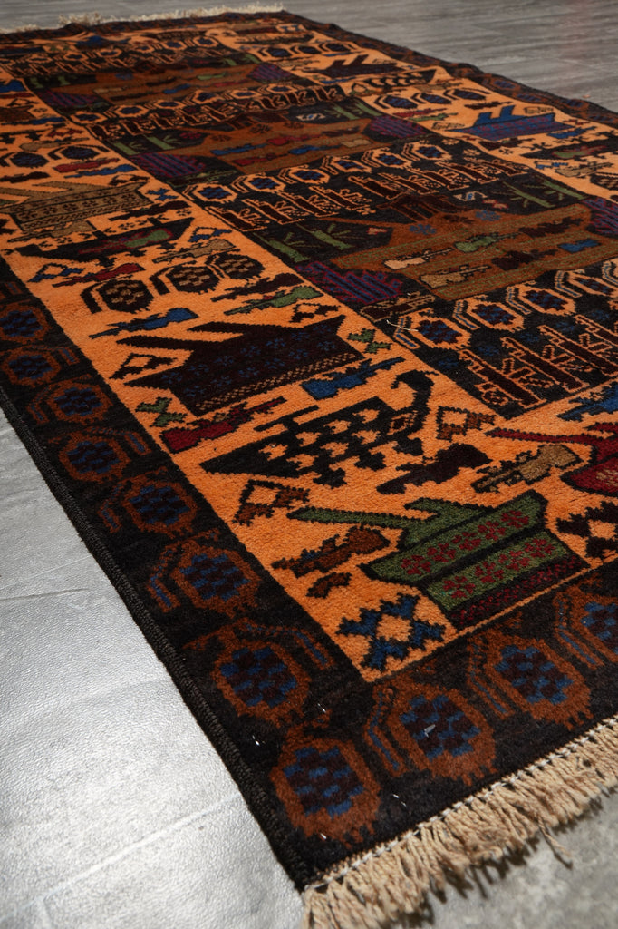 3.8 x 6.4 Brown Wool Afghan Baluch Rug #F-3239