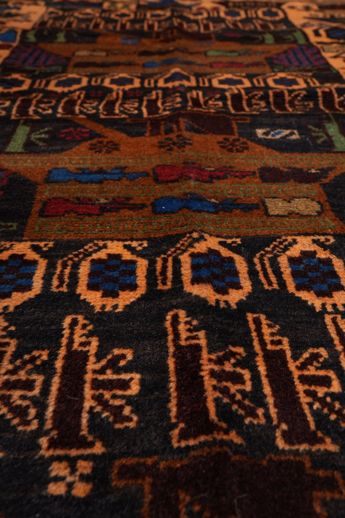 3.8 x 6.4 Brown Wool Afghan Baluch Rug #F-3239