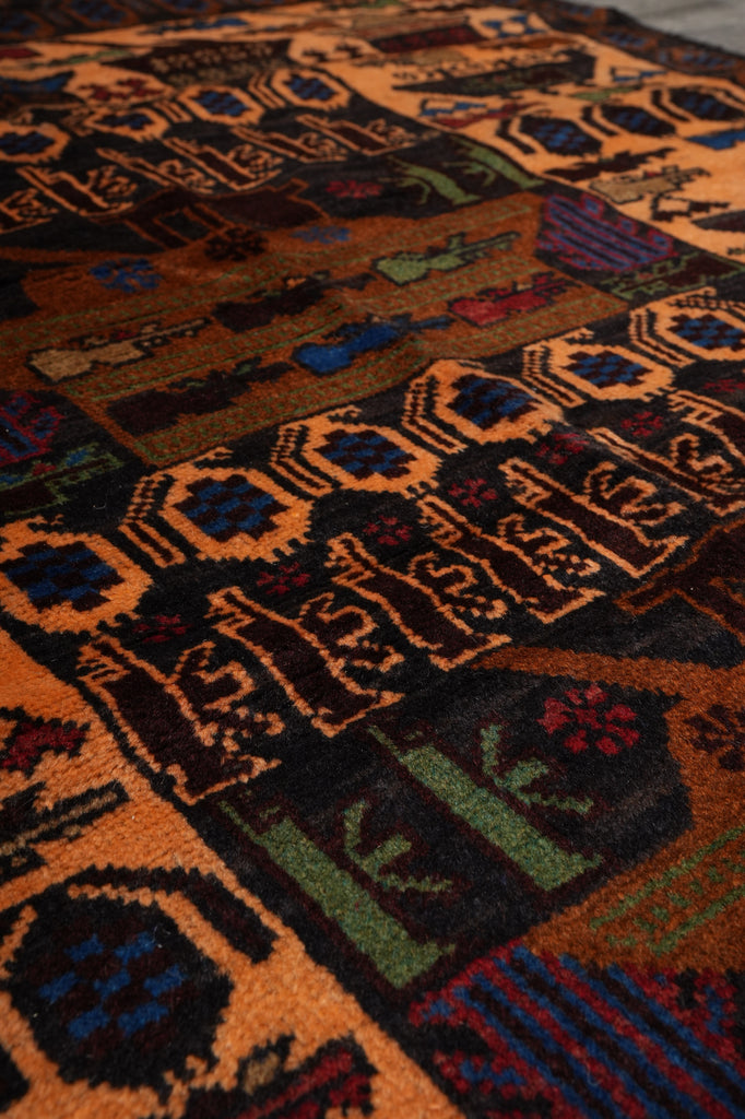 3.8 x 6.4 Brown Wool Afghan Baluch Rug #F-3239