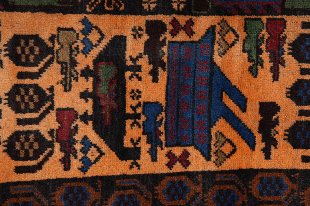 3.8 x 6.4 Brown Wool Afghan Baluch Rug #F-3239