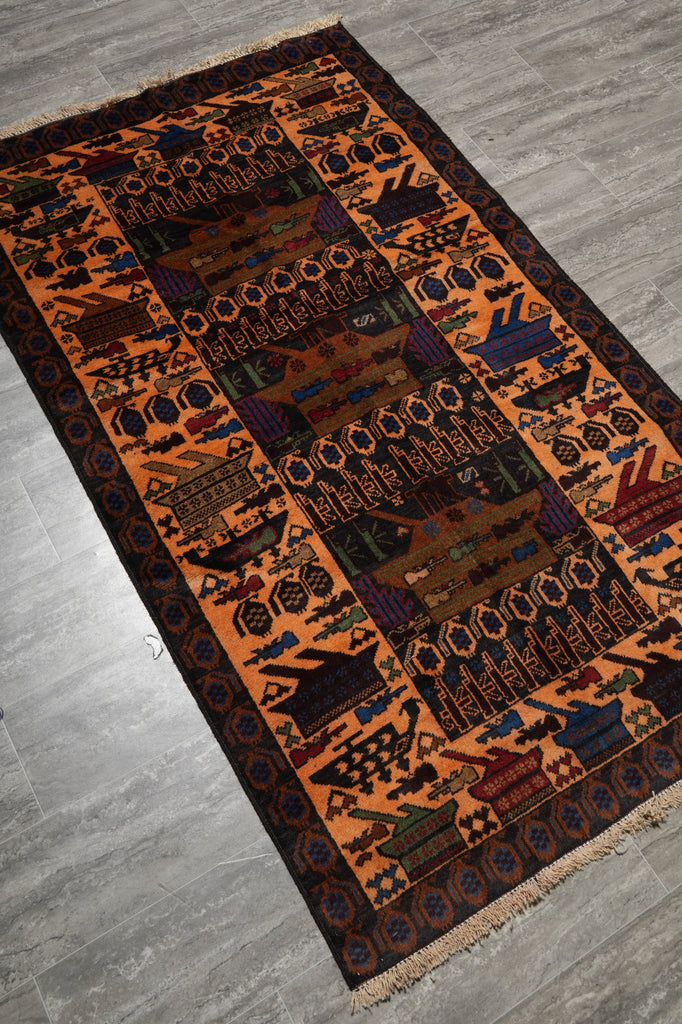 3.8 x 6.4 Brown Wool Afghan Baluch Rug #F-3239