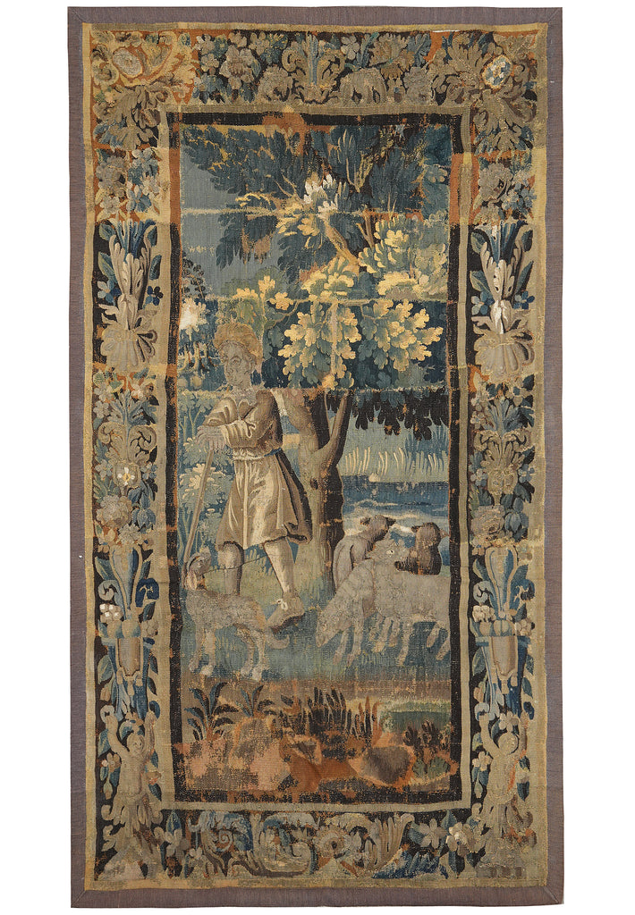4.8 x 8 Authentic French ANTIQUE Tapestry Scenery 100 Years Old #F-3029