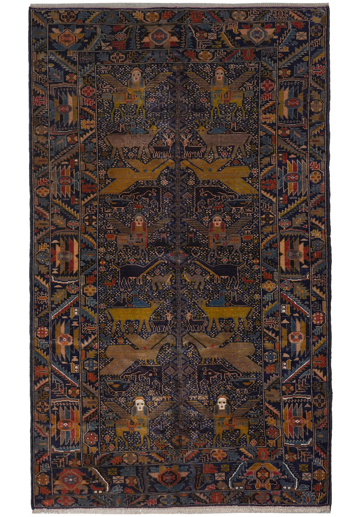 3.9 x 6 Pictorial Animal Motif Tribal Rug Afghanistan Art Handmade #F-3236