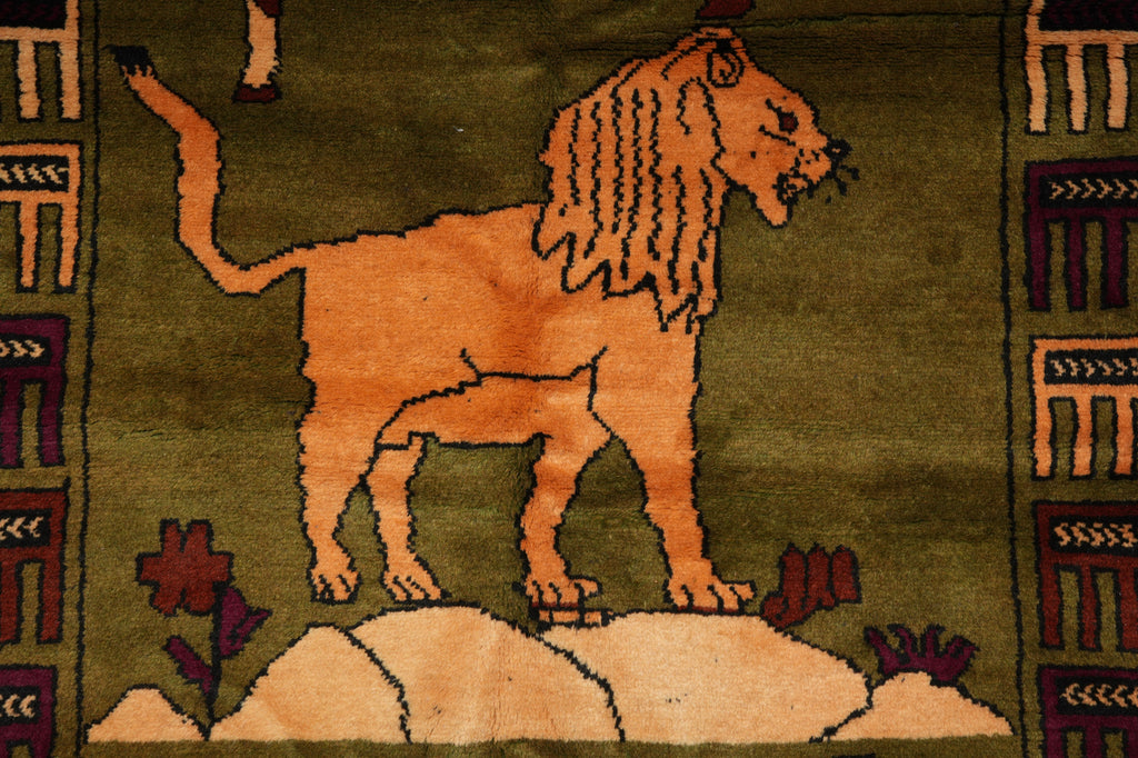 3.7 x 6.9 Lion Horse Cow Tribal Rug #F-3235
