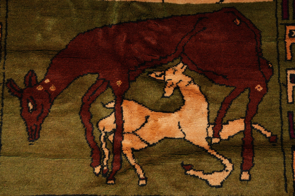 3.7 x 6.9 Lion Horse Cow Tribal Rug #F-3235