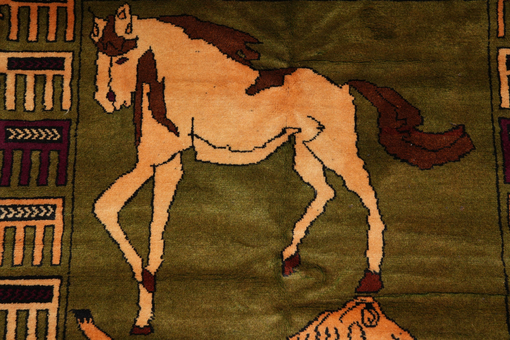 3.7 x 6.9 Lion Horse Cow Tribal Rug #F-3235