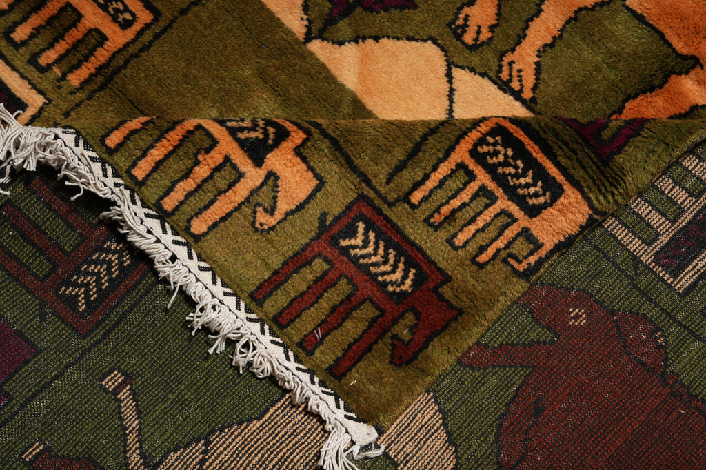 3.7 x 6.9 Lion Horse Cow Tribal Rug #F-3235