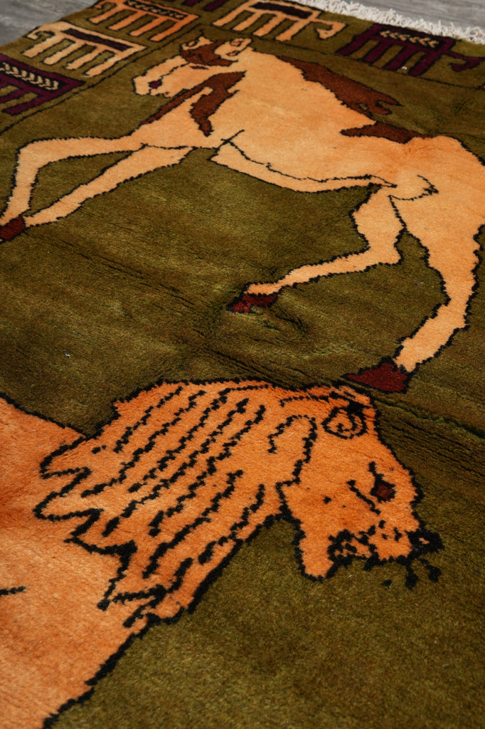 3.7 x 6.9 Lion Horse Cow Tribal Rug #F-3235