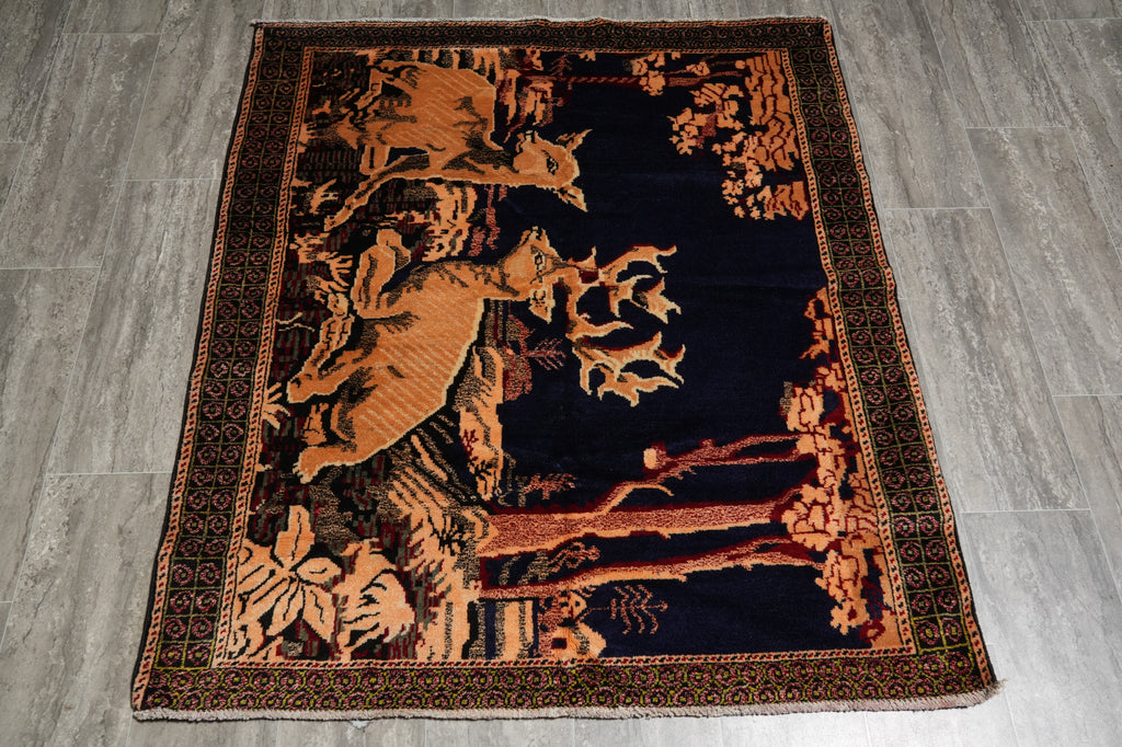 4 x 4.6 Love Deers Tribal Handmade Rug #F-3237