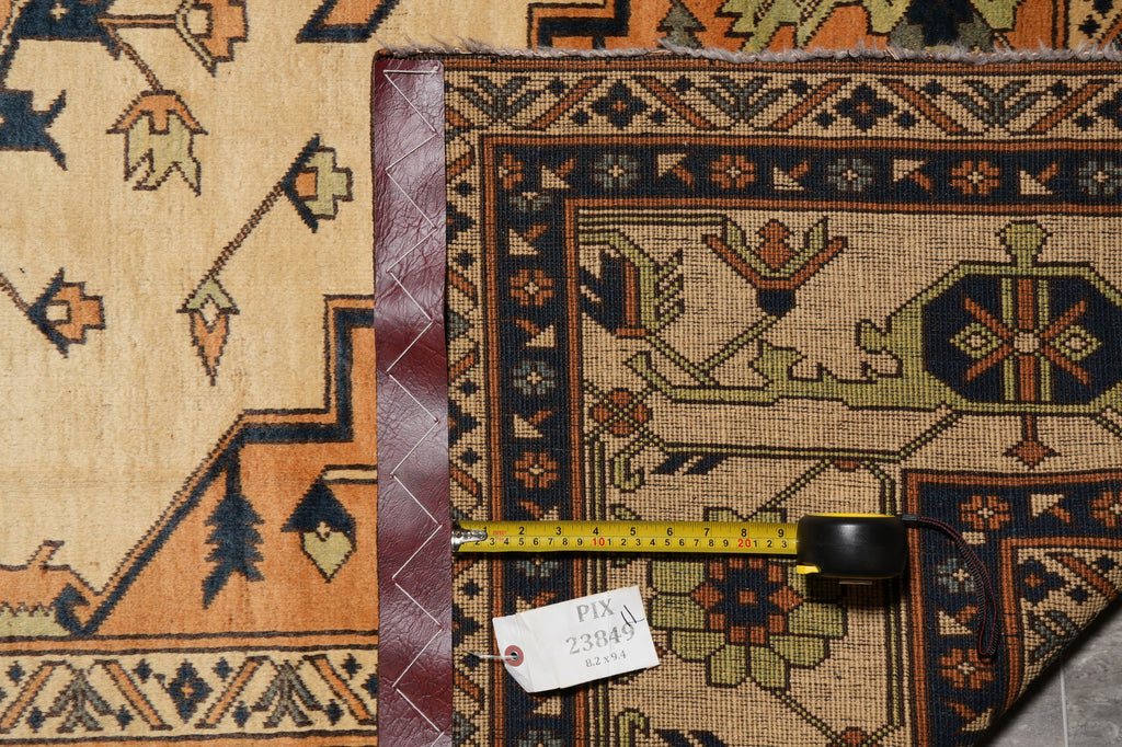 8.2 x 9.4 Authentic Chechen Kazak Rug Handmade Afghanistan #PIX-23849