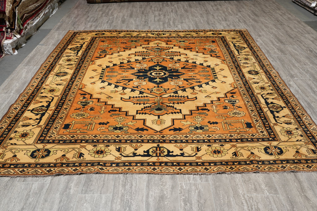 8.2 x 9.4 Authentic Chechen Kazak Rug Handmade Afghanistan #PIX-23849