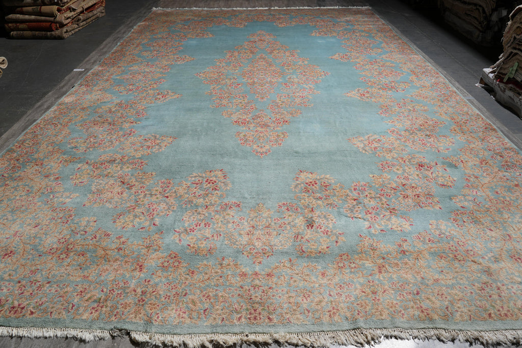 11 x 19 Authentic Antique Persian Kerman Estate Rug Light blue #23960