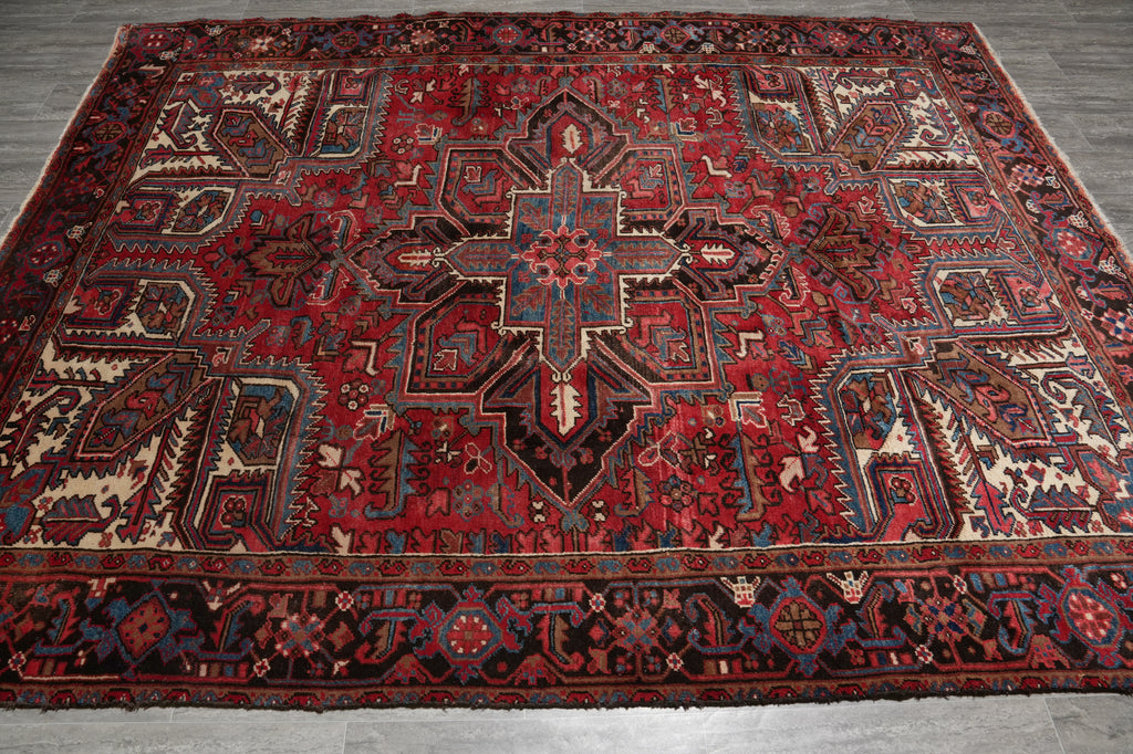8 x 9.8 Semi Antique Persian Heriz Iran Rug #B-73869