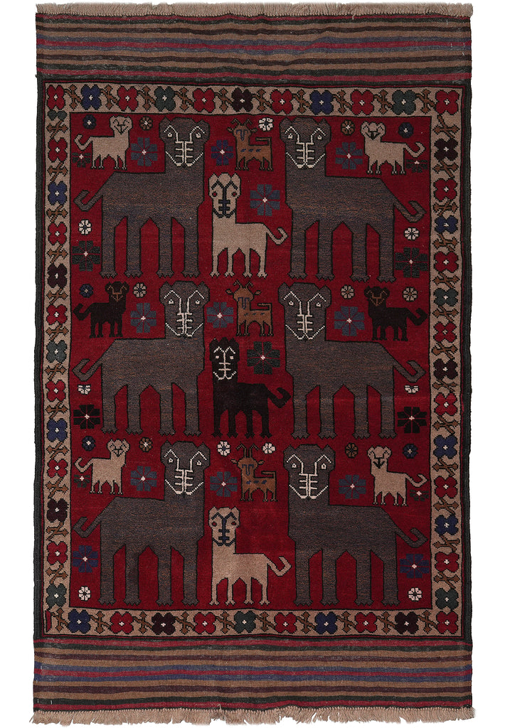 4 x 6 Handmade Afghan Village Art and Craft Rug Animal Pattern Tribal Pictorial Carpet #F-3250