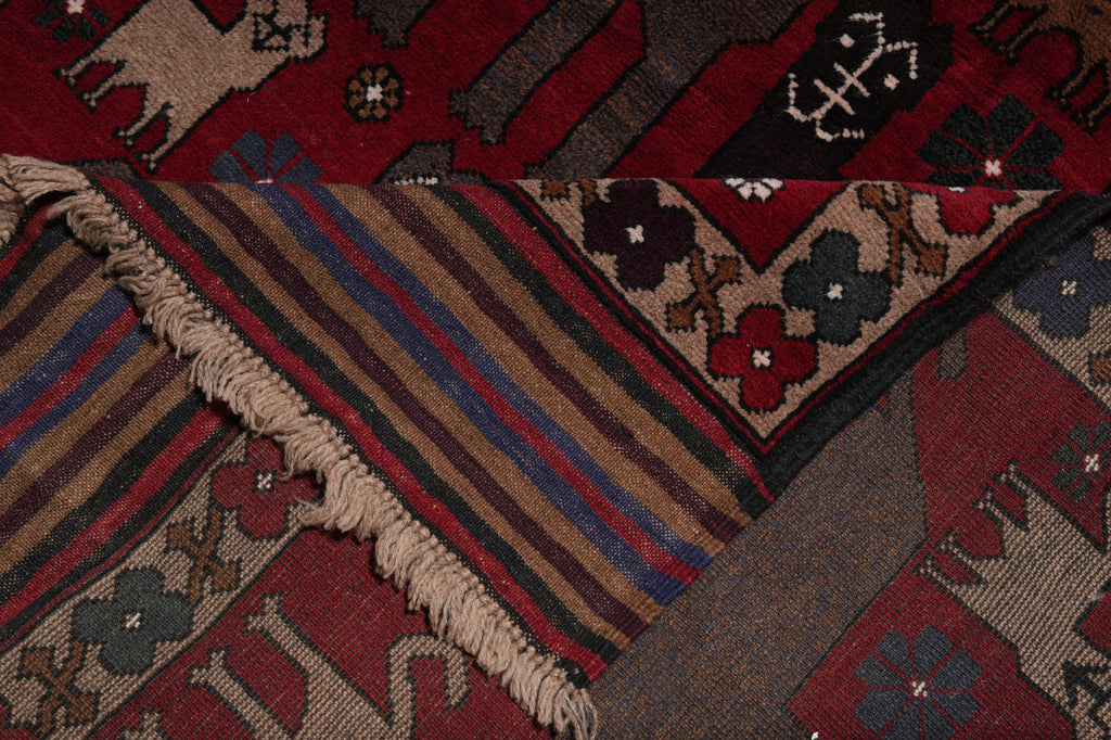 4 x 6 Handmade Afghan Village Art and Craft Rug Animal Pattern Tribal Pictorial Carpet #F-3250
