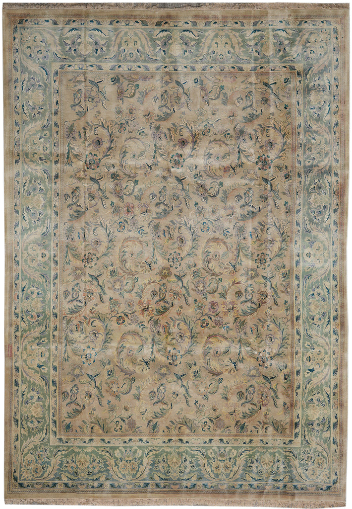 7.8 x 10.9 Chobi Peshawar Rug Tan With Green #F-4399