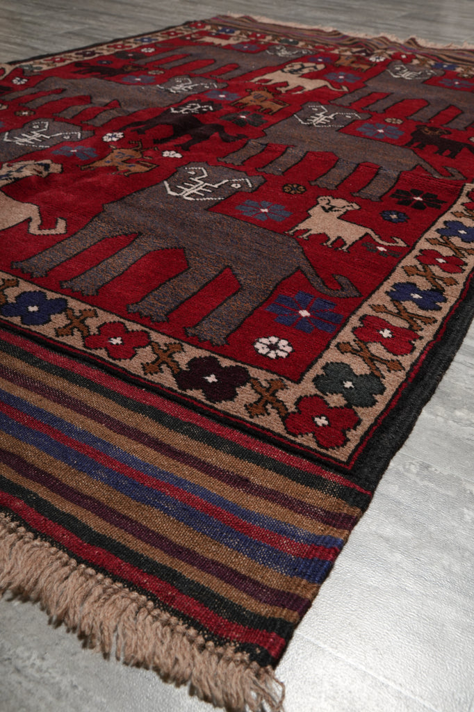 4 x 6 Handmade Afghan Village Art and Craft Rug Animal Pattern Tribal Pictorial Carpet #F-3250