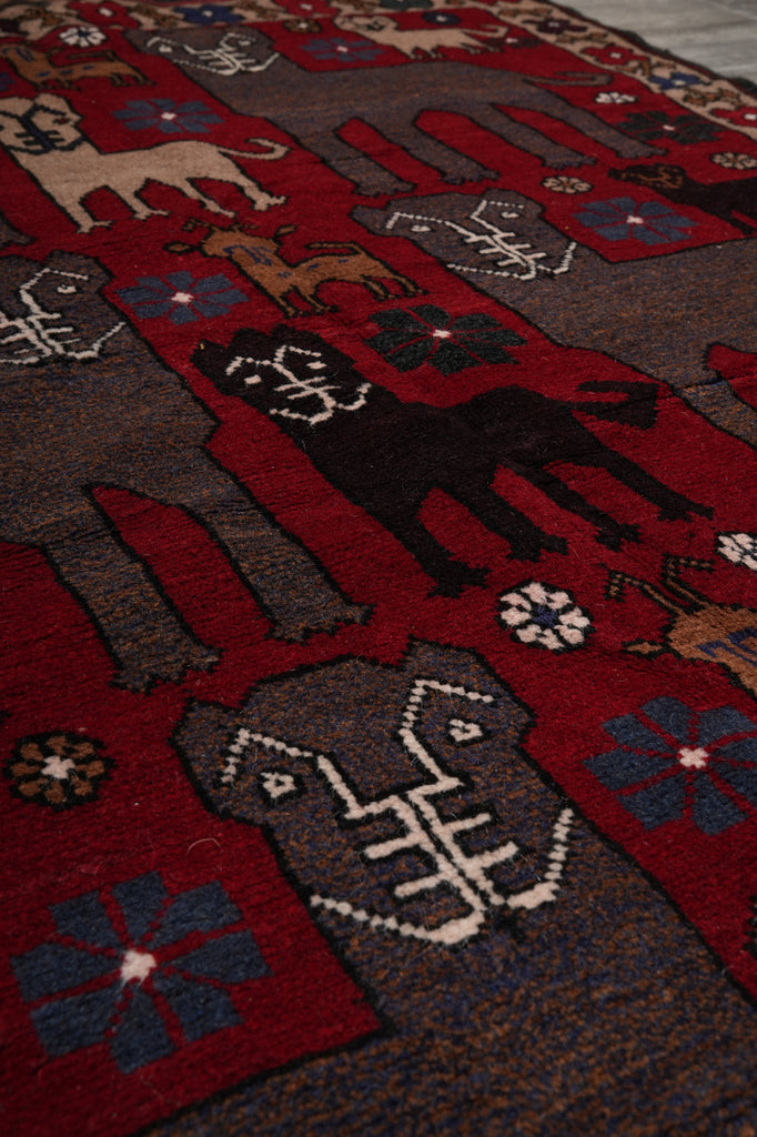 4 x 6 Handmade Afghan Village Art and Craft Rug Animal Pattern Tribal Pictorial Carpet #F-3250