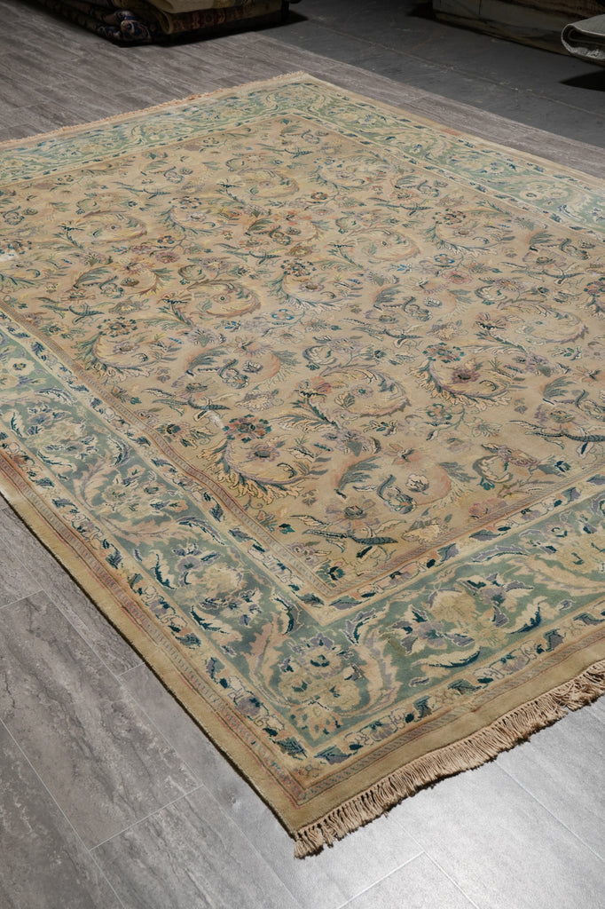 7.8 x 10.9 Chobi Peshawar Rug Tan With Green #F-4399