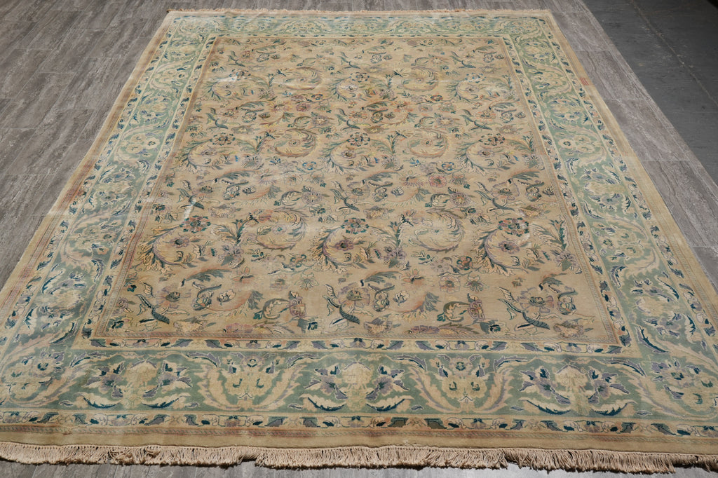 7.8 x 10.9 Chobi Peshawar Rug Tan With Green #F-4399