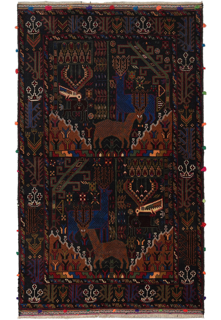 4 x 6.7 Tribal Rug Handmade Afghanistan Wool Animal Motif #F-3247