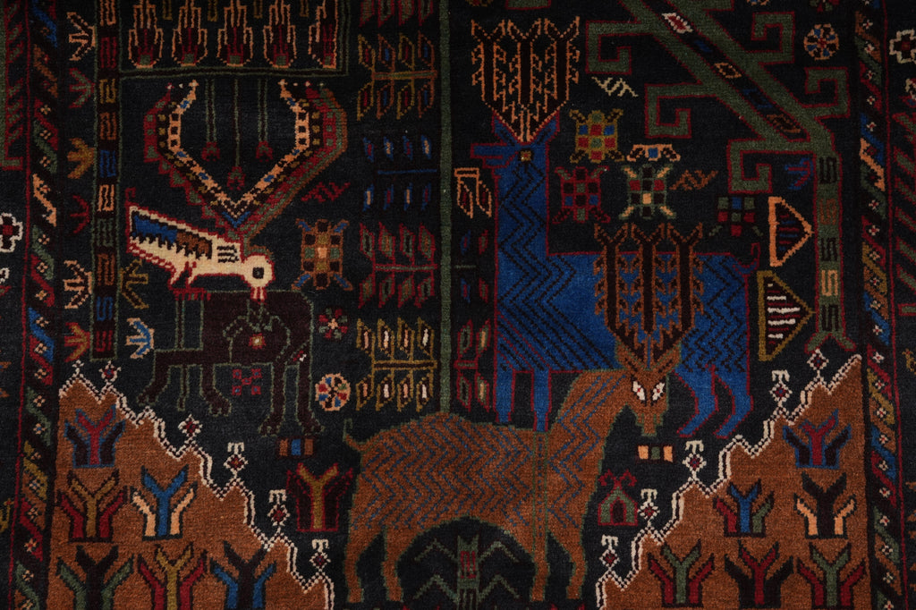 4 x 6.7 Tribal Rug Handmade Afghanistan Wool Animal Motif #F-3247