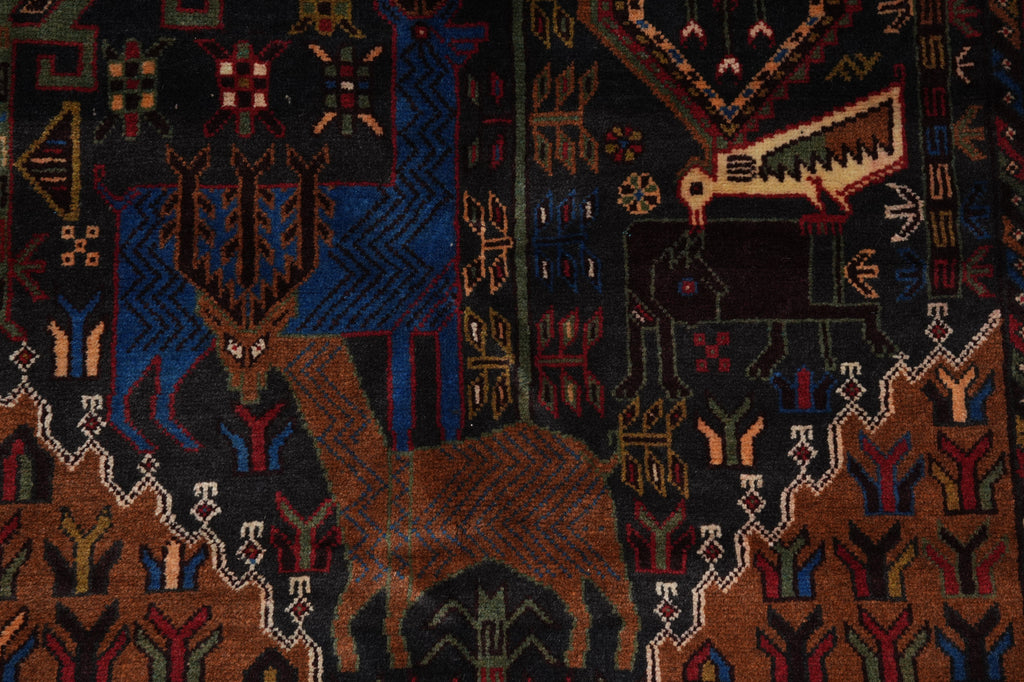 4 x 6.7 Tribal Rug Handmade Afghanistan Wool Animal Motif #F-3247
