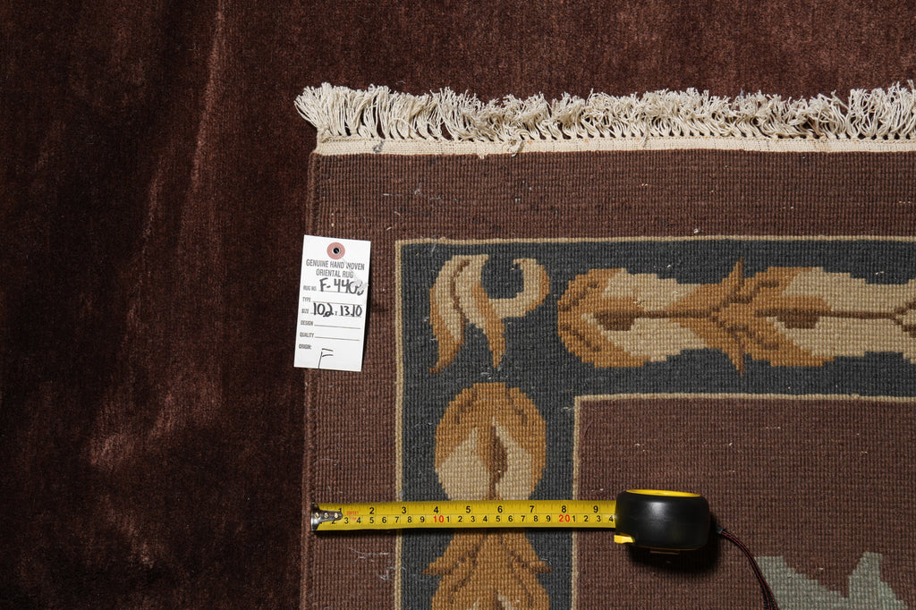 10.2 x 14 Handmade Wool Rug French Aubusson Brown #F-4408