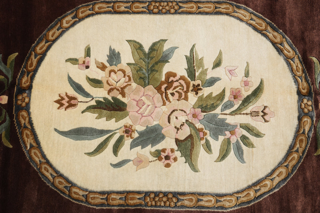 10.2 x 14 Handmade Wool Rug French Aubusson Brown #F-4408