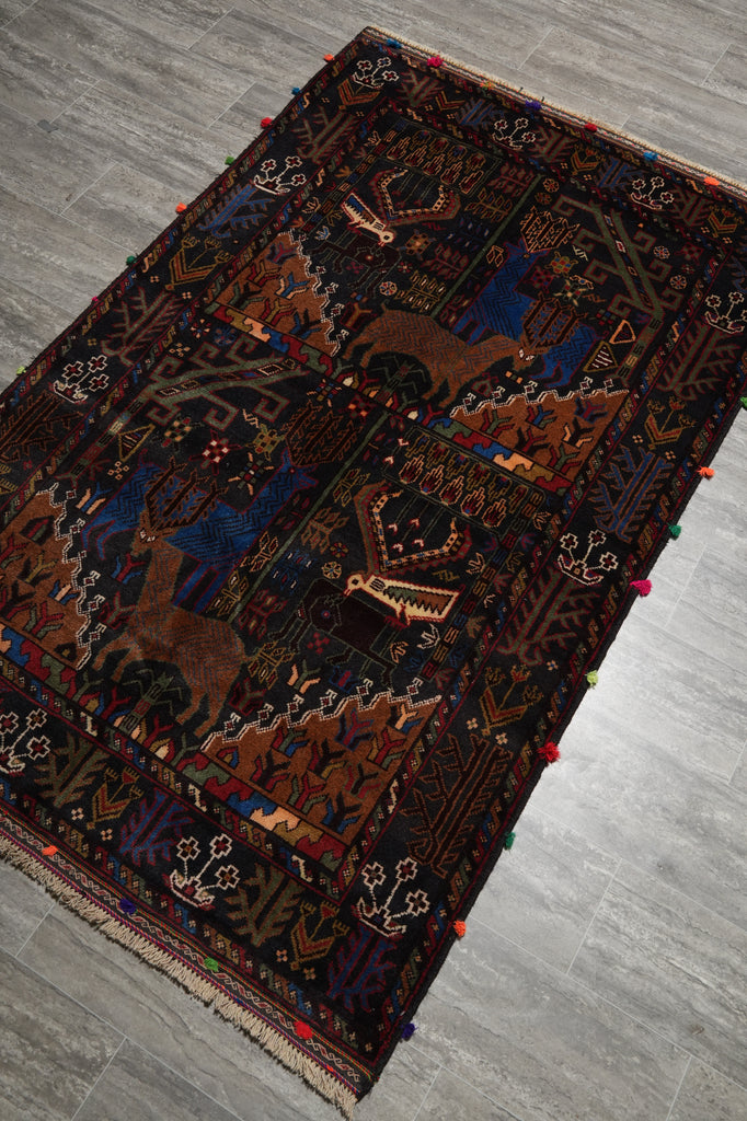 4 x 6.7 Tribal Rug Handmade Afghanistan Wool Animal Motif #F-3247