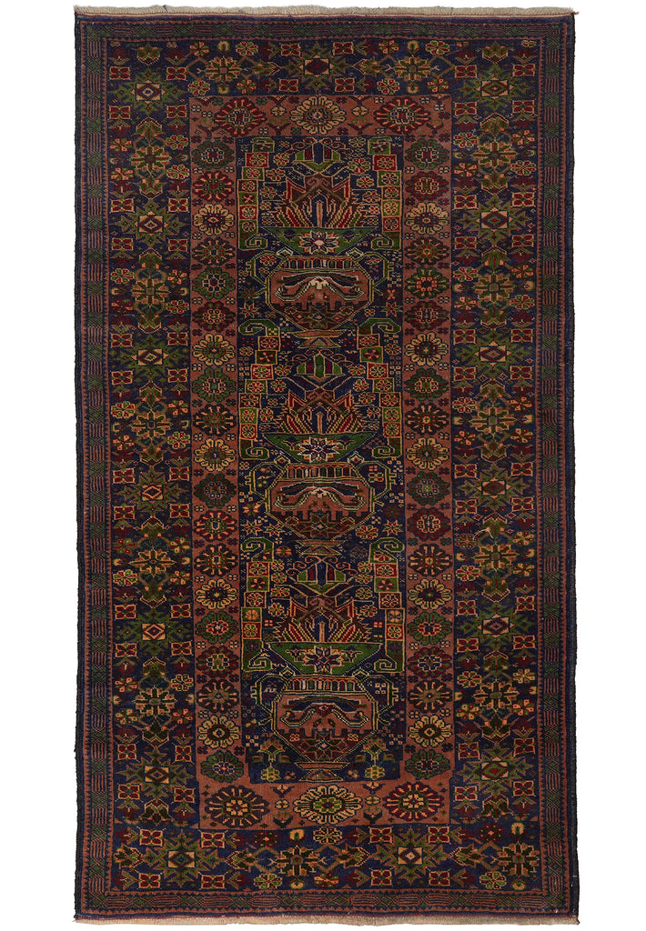 3.9 x 7 Tribal Fancy Handmade Wool Afghanistan Rug #F-3246