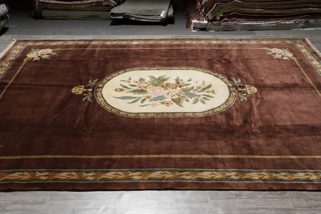 10.2 x 14 Handmade Wool Rug French Aubusson Brown #F-4408
